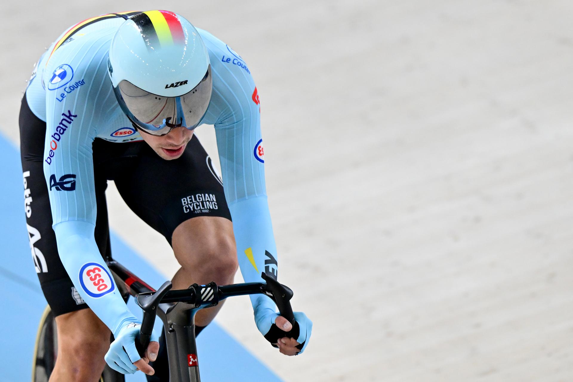 Belgian Noah Vandenbranden pictured in action during the men's Scratch race at day 3 of the 2026 UEC Track Elite European Championships, in Konya, Turkey, Tuesday 03 February 2026. The European Championships take place from 01 to 05 February 2026. BELGA PHOTO DIRK WAEM