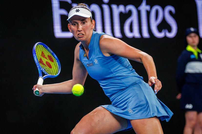 Belgium's Elise Mertens pictured in action during a tennis match against Czech Bartunkov, in the 3rd round of the women singles at the Australian Open, Melbourne Park, Melbourne on Saturday 24 January 2026.  BELGA PHOTO PATRICK HAMILTON  --- BENELUX ONLY   ---
