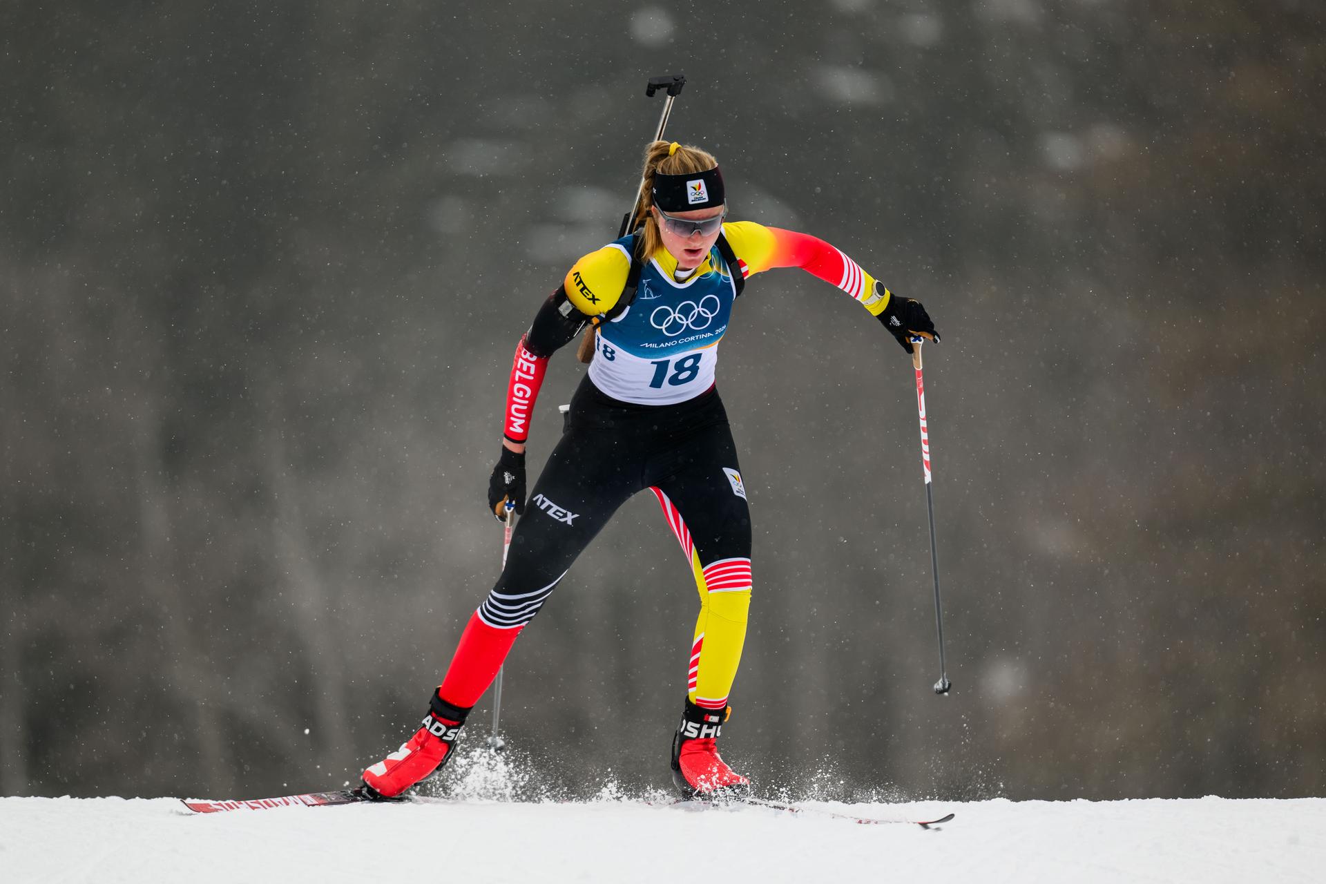 260214 Maya Cloetens of Belgium competes in women's biathlon 7,5 km sprint during day 8 of the 2026 Winter Olympics on February 14, 2026 in Anterselva.  Photo: Jon Olav Nesvold / BILDBYRÅN / COP 217 / MB1327 skidskytte biathlon skiskyting olympic games olympics winter olympics os ol olympiska spel vinter-os olympiske leker milano cortina 2026 milan cortina 2026 milano cortina 2026 olympic games milano cortina 2026 winter olympic games milano cortina-os milano cortina-ol vinter-ol 8 bbeng sprint dam kvinner women *** BENELUX ONLY ***