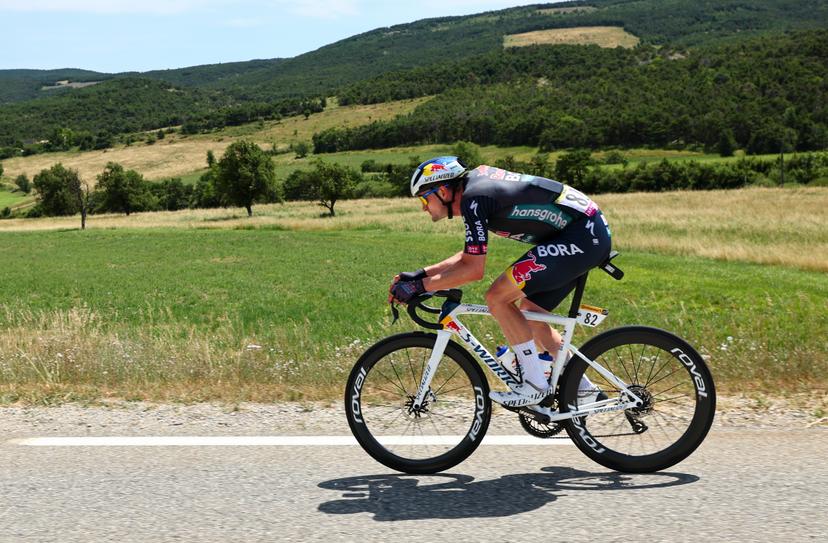 German Nico Denz of Red Bull-Bora-Hansgrohe pictured in action during stage 17 of the 2024 Tour de France cycling race, from Saint-Paul-Trois-Châteaux to Superdevoluy (177,8 km), in France, on Wednesday 17 July 2024. The 111th edition of the Tour de France starts on Saturday 29 June and will finish in Nice, France on 21 July. BELGA PHOTO DAVID PINTENS