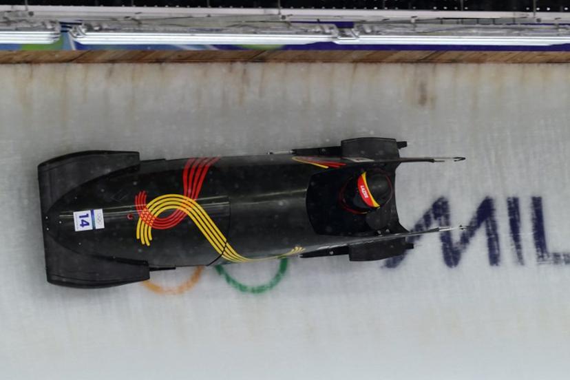 Belgium's Kelly van Petegem takes part in the bobsleigh women's monobob training session at Cortina Sliding Centre during the Milano Cortina 2026 Winter Olympic Games in Cortina d'Ampezzo on February 14, 2026.  Stefano RELLANDINI / AFP