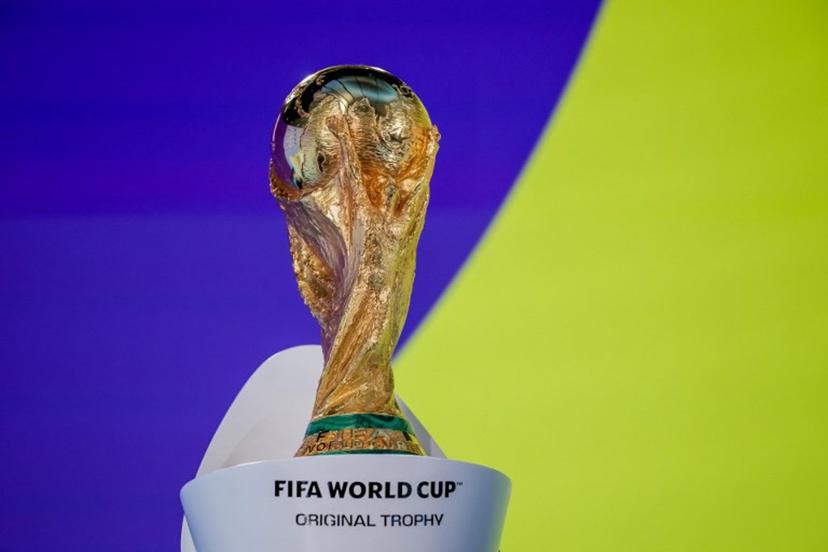 This photograph shows the FIFA World Cup trophy ahead of the 2026 FIFA World Cup and European Play-Off draw and Play-Off Tournament draw at the FIFA's Home of Football in Zurich on November 20, 2025.  Fabrice COFFRINI / AFP