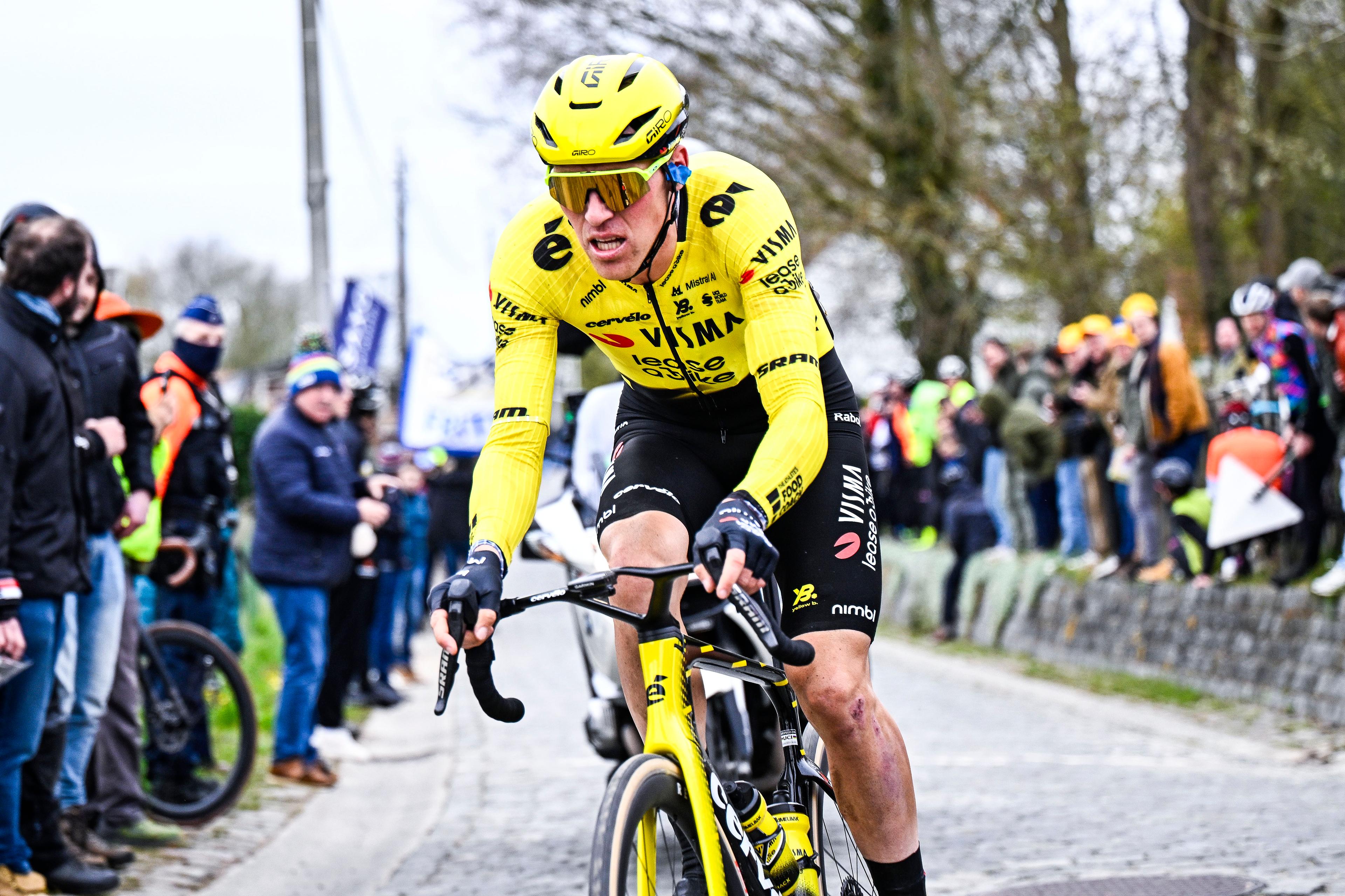Belgian Timo Kielich of Team Visma-Lease a Bike pictured in action during the 'E3 Saxo Bank Classic' one day cycling race, 208,8km from and to Harelbeke, on Friday 27 March 2026. BELGA PHOTO JASPER JACOBS