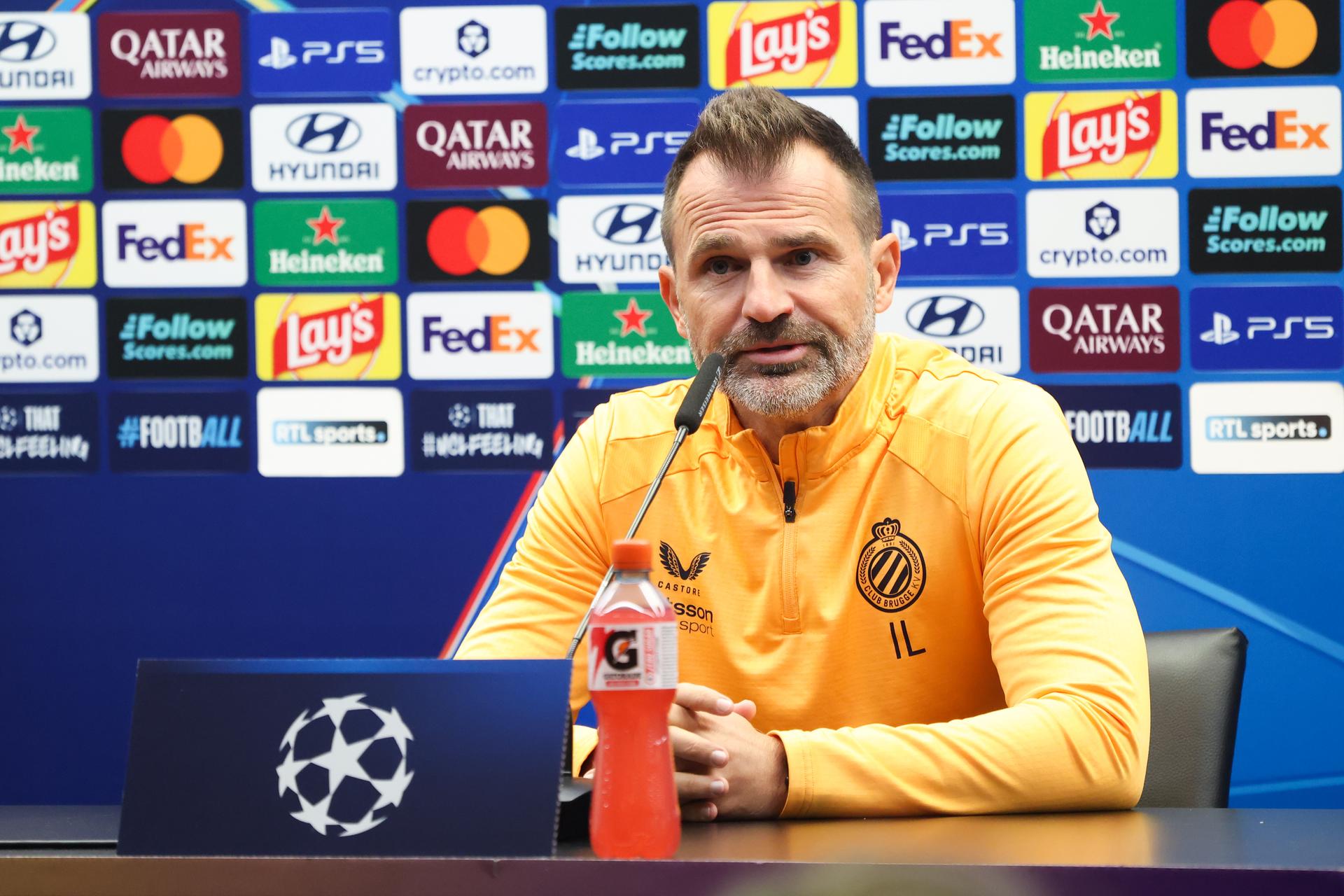 Club's head coach Ivan Leko is pictured during a press conference of Belgian soccer team Club Brugge KV, Tuesday 20 October 2026 in Knokke-Heist. Club is preparing for the third game in the UEFA Champions League league phase against French team Racing Club de Lens tomorrow. BELGA PHOTO BRUNO FAHY
