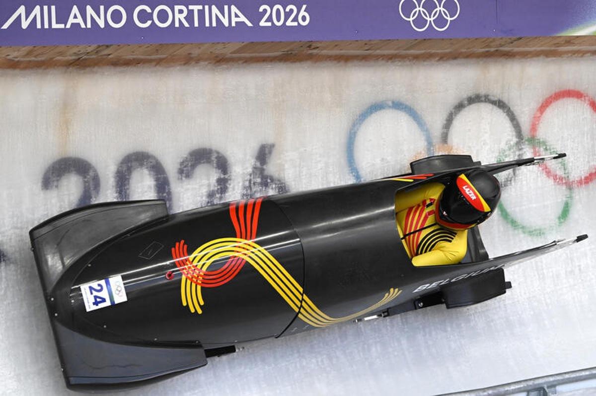 Kelly van Petegem of Belgium competes in Bobsleigh Women's Monobob Heat One on day nine of the Milano Cortina 2026 Winter Olympic Games at Cortina Sliding Centre, Cortina d'Aprezzo, Italy, February 15, 2026. (Photo by Anthony Behar/Sipa USA) BENELUX ONLY
