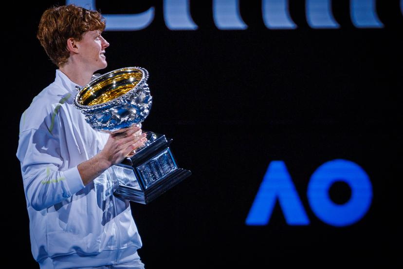 Italian Jannik Sinner celebrates with the trophy after winning a tennis match between Italian Sinner and German Zverez, the final of the men's singles at the 'Australian Open' Grand Slam tennis tournament, Sunday 26 January 2025 in Melbourne Park, Melbourne, Australia. The 2025 edition of the Australian Grand Slam takes place from January 12th to January 26th. BELGA PHOTO PATRICK HAMILTON