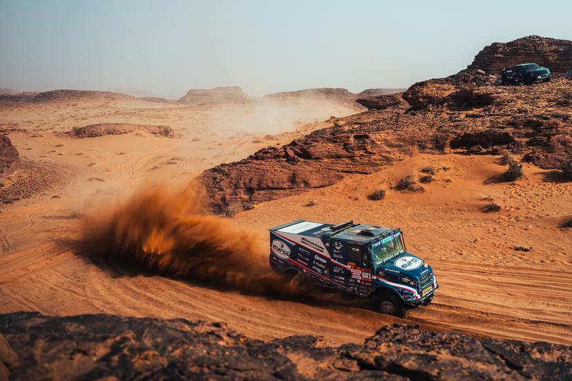 ATTENTION EDITORS - HAND OUT PICTURES - EDITORIAL USE ONLY - MANDATORY CREDIT: 'EUROL RALLYSPORT'  Hand out picture released by Eric Dupain shows Mitchel van den Brink, Bart Van Heun and Jarno Van De Pol during stage 3 of the 2026 Dakar rally race in Al-Ula, Saudi Arabia on Tuesday 06 January 2026.  *** Belga and Belga Editorial Board decline all responsibility regarding the content of this picture. *** PHOTO HAND OUT - EUROL RALLYSPORT