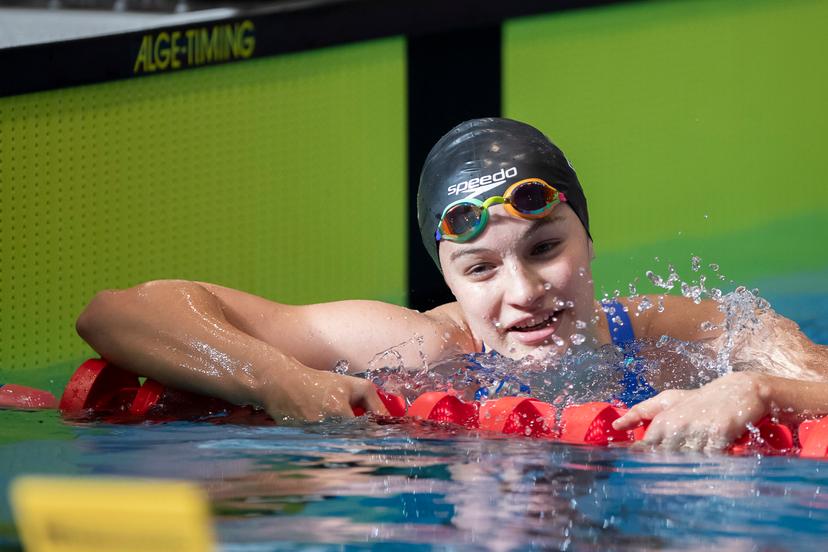 Belgian Sarah Dumont pictured after winning the women's 200m butterfly at the Belgian Swimming Championships, Sunday 21 April 2024 in Antwerp. BELGA PHOTO KRISTOF VAN ACCOM