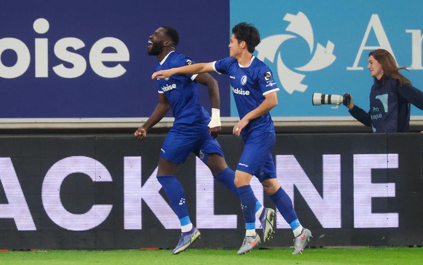 Gent's Wilfried Kanga celebrates after scoring during a soccer match between KAA Gent and FCV Dender EH, Friday 19 September 2025 in Gent, on day 8 of the 2025-2026 'Jupiler Pro League' first division of the Belgian championship. BELGA PHOTO VIRGINIE LEFOUR