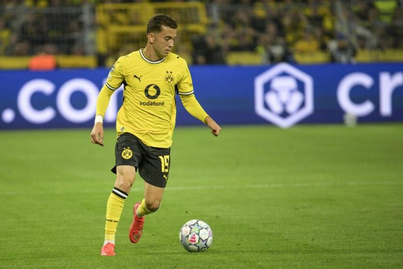 Borussia Dortmund's Greek midfielder #19 Konstantinos Karetsas plays the ball during the UEFA Champions League - League phase, Matchday 1 - football match between BVB Borussia Dortmund and Villarreal CF in Dortmund, western Germany, on September 8, 2026.  Sascha Schuermann / AFP