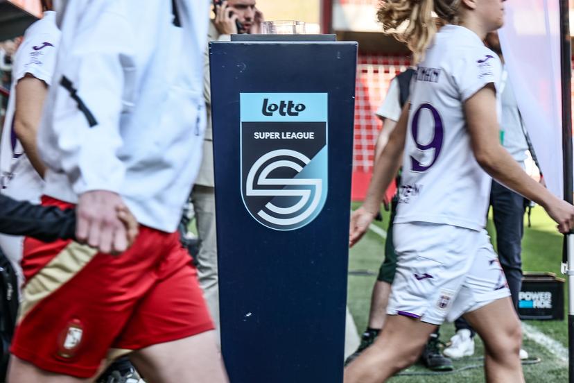 this picture shows the Lotto Superleague logo ahead of a female soccer game between Standard Femina and RSCA Women, Saturday 08 March 2025 in Liege, on day 18 of the 2024 - 2025 season of Belgian Lotto Womens Super League. BELGA PHOTO BRUNO FAHY