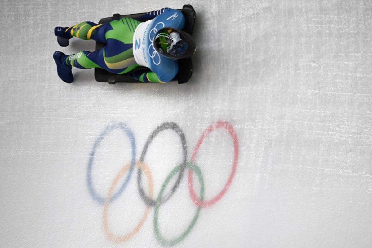 Brazil's Nicole Rocha Silveira competes in the women's skeleton event at the Yanqing National Sliding Centre during the Beijing 2022 Winter Olympic Games in Yanqing on February 11, 2022.  Jeff PACHOUD / AFP