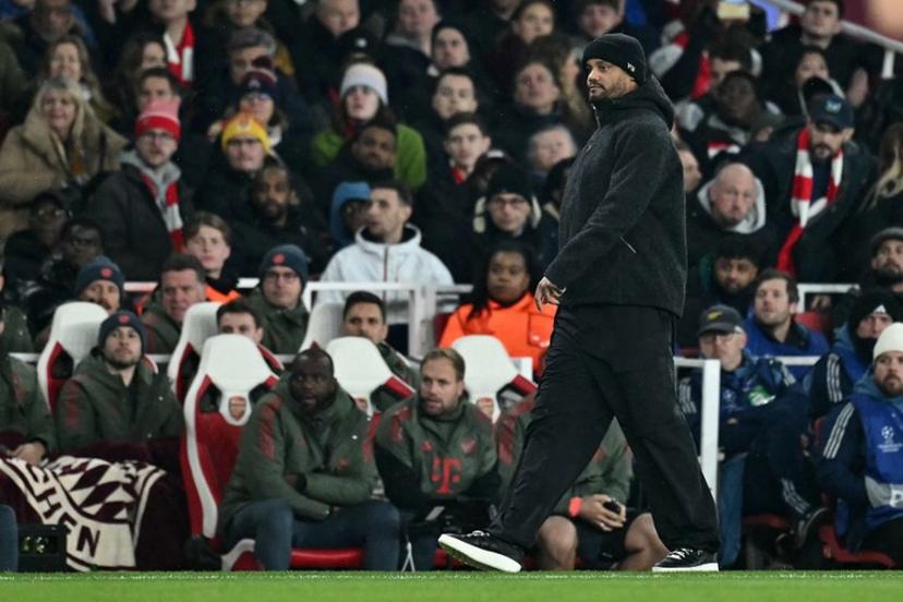 Bayern Munich's Belgian head coach Vincent Kompany reacts during the UEFA Champions League league phase football match between Arsenal and Bayern Munich at the Emirates Stadium in north London on November 26, 2025.  Ben STANSALL / AFP