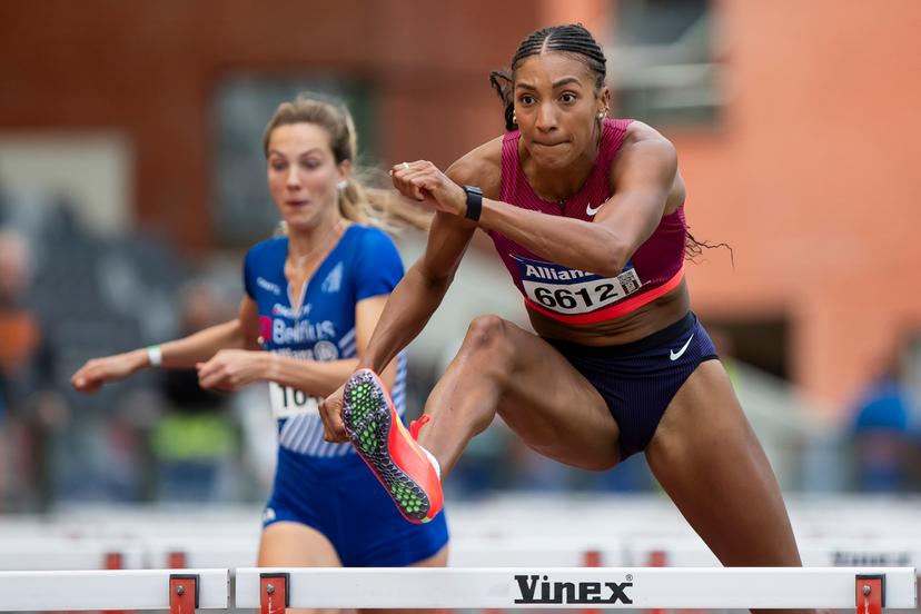 Belgian Nafissatou Nafi Thiam pictured in action during the women's 100m hurdles, at the Belgian athletics championships, Sunday 03 August 2025 in Brussels. The Belgian championships take place from 2-3 August, 2025. BELGA PHOTO KRISTOF VAN ACCOM