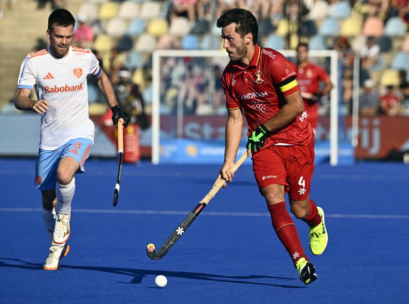 Belgium's Arthur Van Doren pictured in action during a hockey game between Belgian national team Red Lions and The Netherlands, match 2/3 in the pool stage of the 2025 men's European championships, Sunday 10 August 2025 in Monchengladbach, Germany. BELGA PHOTO ERIC LALMAND