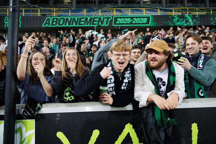 Cercle's supporters celebrate after winning a soccer match between Cercle Brugge and Patro Eisden Maasmechelen, Friday 23 May 2025 in Brugge, the second leg of the Relegation Play-offs Finals of the 2024-2025 'Jupiler Pro League' Belgian championship. The winner of the meeting will qualify to play in the First Division. BELGA PHOTO KURT DESPLENTER