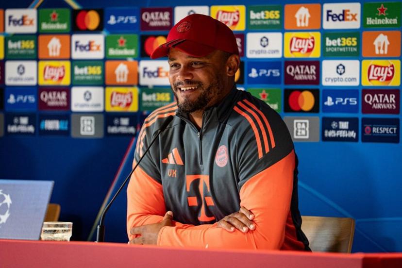 This handout photo provided by German first division football club FC Bayern Munich and taken on September 16, 2025 shows Bayern Munich's Belgian head coach Vincent Kompany  addressing a press conference in Munich, southern Germany, ahead of the team's UEFA Champions League football match against Chelsea FC on September 17.   Handout / BAYERN MUNICH / AFP