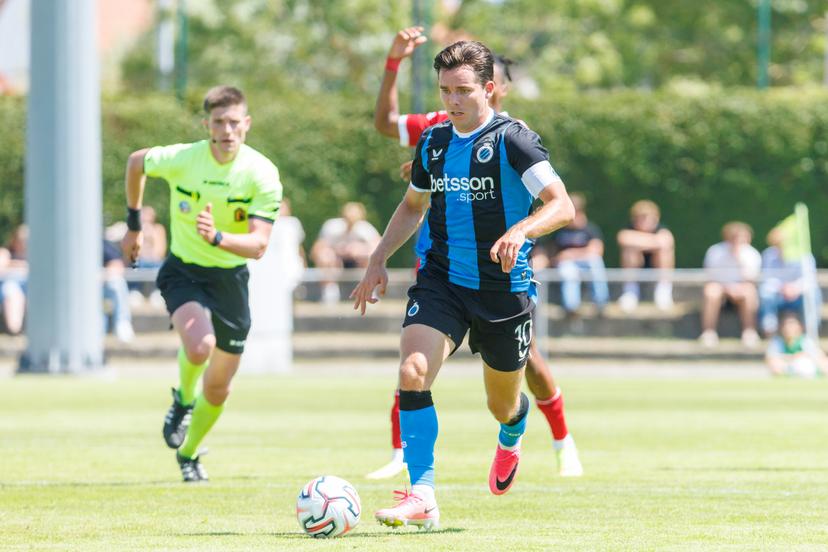 Club's Hugo Vetlesen pictured in action during a friendly soccer game between KV Kortrijk vs Club Brugge, on Saturday 04 July 2026 in Knokke-Heist, in preparation of the upcoming 2026-2027 Belgian first division soccer season. BELGA PHOTO KURT DESPLENTER