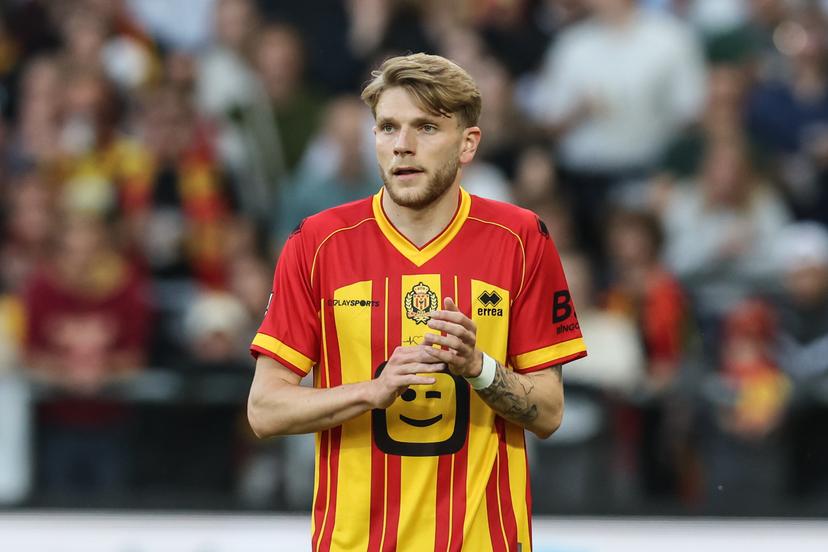 Mechelen's Mathis Servais pictured during a soccer match between KV Mechelen and Club Brugge KV, Thursday 21 May 2026 in Mechelen, on the ninth day of the Champion's Play-offs of the 2025-2026 'Jupiler Pro League' first division of the Belgian championship. BELGA PHOTO BRUNO FAHY