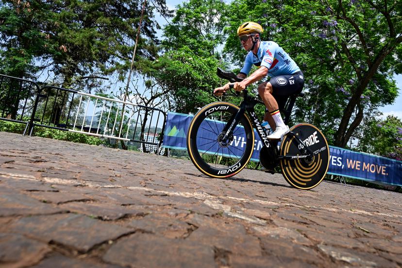 Belgian Remco Evenepoel pictured during a training session before the cycling time trial World Championship, in Kigali, Rwanda, Saturday 20 September 2025. The road world championships are taking place from 21 to 28 September. BELGA PHOTO DIRK WAEM