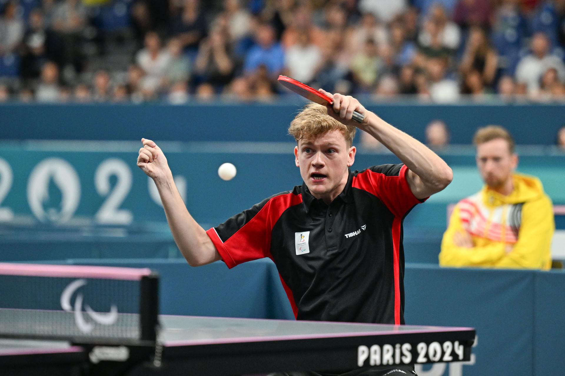 Laurens Devos earns his ticket to the men's para table tennis singles final at the Paris Paralympic Games, in class 9, on September 7, 2024, Paris, France. Photo by Tomas Stevens/ABACAPRESS.COM - ***BELGIUM ONLY***