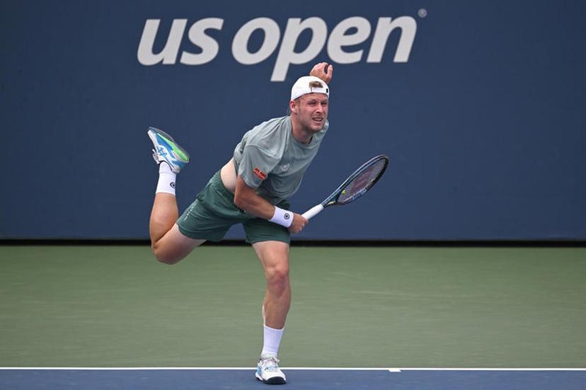 Gauthier Onclin of Belgium returns a serve against Nikoloz Basilashvili of Georgia during the Men's Qualifying Singles Round 1 of the 2025 US Open tournament, at the USTA Billie Jean King National Tennis Center in Flushing Meadow-Corona Park, in the Queens borough of New York, NY, August 18, 2025. (Photo by Anthony Behar/SipaUSA)