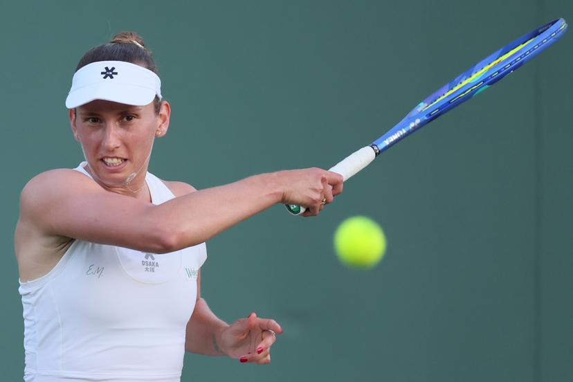Belgian Elise Mertens pictured in action during a tennis match against Czech Fruhvirtova, in the first round of the women's singles at the 2025 Wimbledon grand slam tournament, Monday 30 June 2025 at the All England Tennis Club, in South-West London, Britain. BELGA PHOTO BENOIT DOPPAGNE