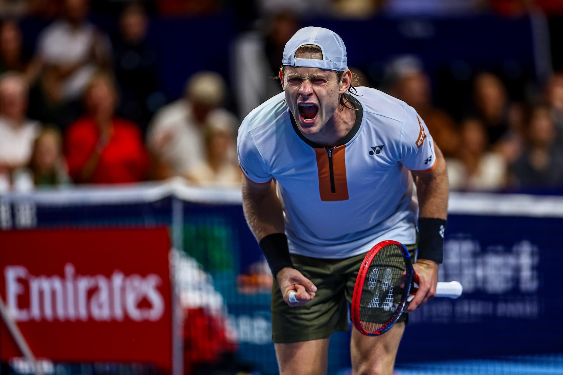 Belgian Zizou Bergs pictured during the European Open ATP tennis tournament in Brussels, on Tuesday 14 October 2025. This year's edition of the tournament is taking place from 12 to 19 October 2025. BELGA PHOTO JASPER JACOBS