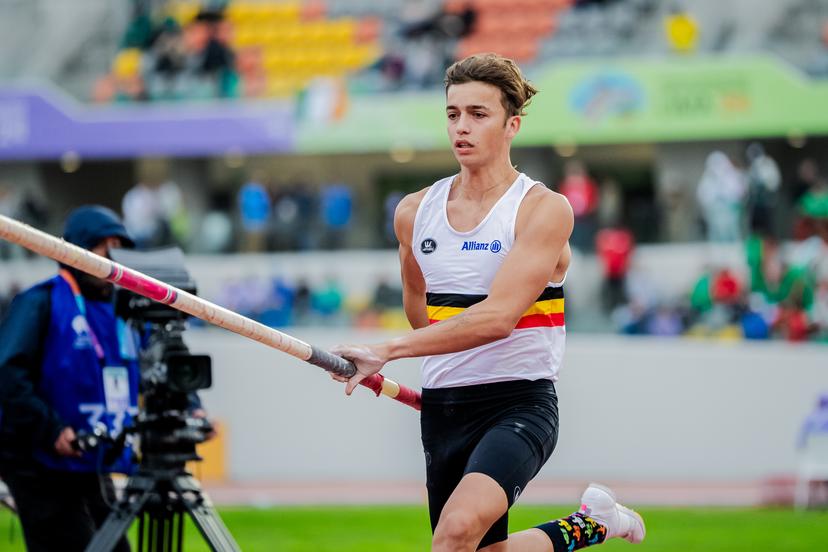 Belgian Ylio Philtjens pictured in action during the men's pole vault competition, at the World Athletics U20 Championships, Wednesday 28 August 2024, in Lima, Peru. The world championships take place from 27 to 31 August.  BELGA PHOTO SONYA MALETER