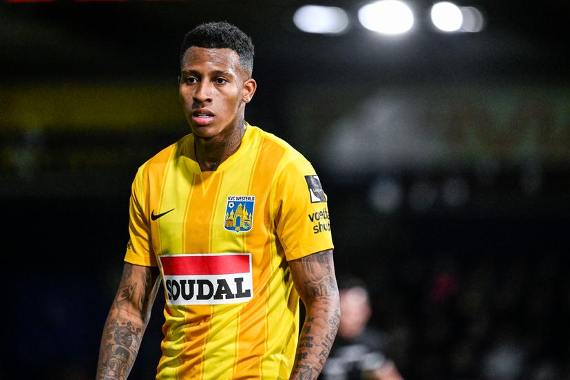 Westerlo's Josimar Alcocer looks dejected during a soccer match between KVC Westerlo and STVV, Friday 06 February 2026 in Westerlo, on day 24 of the 2025-2026 'Jupiler Pro League' first division of the Belgian championship. BELGA PHOTO TOM GOYVAERTS