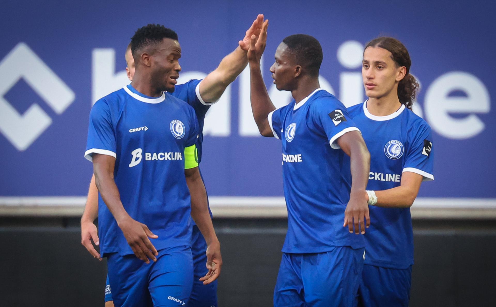 Jong Gent's Idris Abdullahi celebrates after scoring during a soccer game between Jong KAA Gent and KAS Eupen, Saturday 01 November 2025 in Gent, on day 12 of the 2025-2026 'Challenger Pro League' 1B second division of the Belgian championship. BELGA PHOTO VIRGINIE LEFOUR