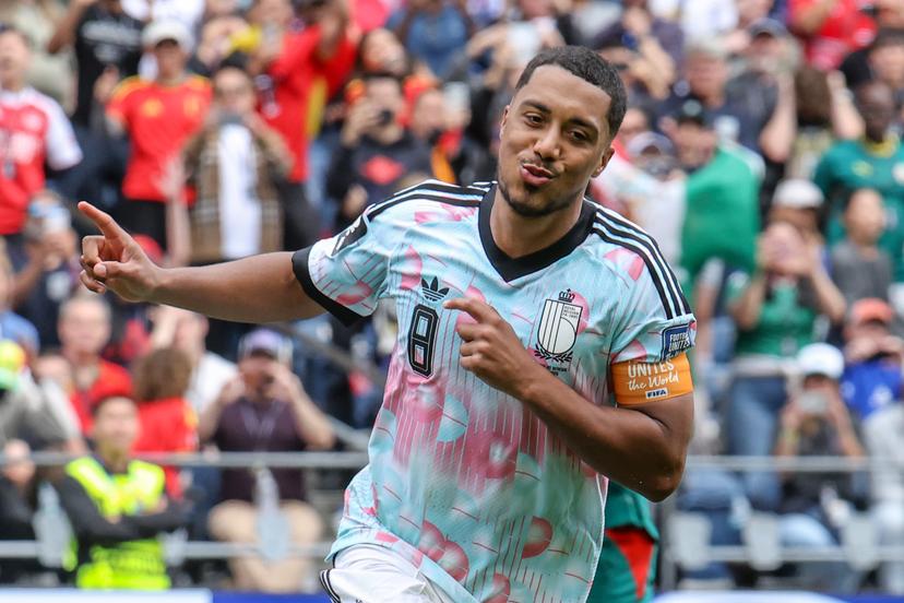 Belgium's Youri Tielemans celebrates after scoring during a soccer game between Belgian national team Red Devils and Senegal, on Wednesday 01 July 2026, at the Seattle Field, in Seattle, a 1/16 finals game in the FIFA World Cup 2026. BELGA PHOTO BRUNO FAHY