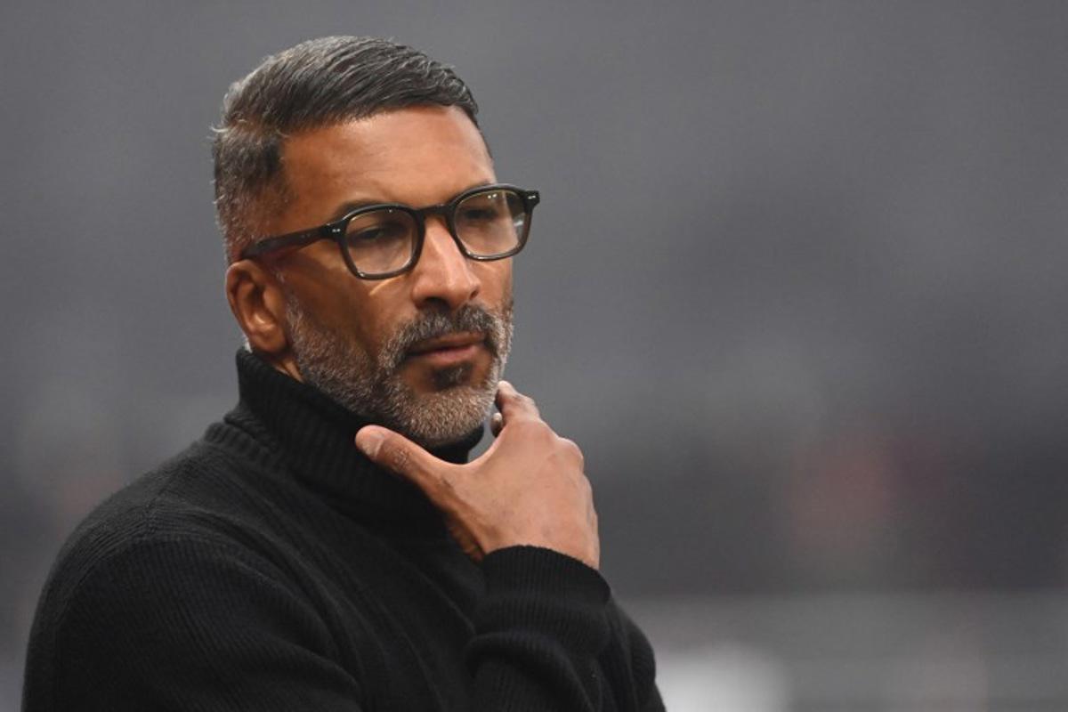 Rennes' Senegalese head coach Habib Beye looks on ahead of the French L1 football match between Stade Rennais FC and FC Lorient at the Roazhon Park stadium in Rennes, western France, on January 24, 2026.  JEAN-FRANCOIS MONIER / AFP