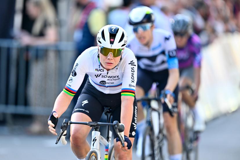 Belgian Lotte Kopecky of SD Worx-Protime pictured in action during the women elite race of the Liege-Bastogne-Liege one day cycling event, 152,9km from Bastogne to Liege, Sunday 27 April 2025. BELGA PHOTO ERIC LALMAND