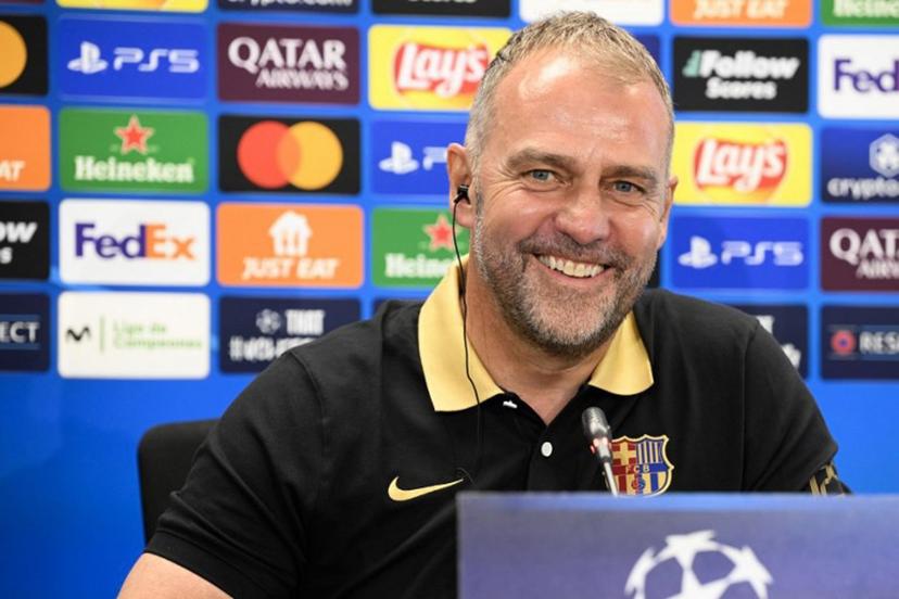 Barcelona's German coach Hans-Dieter Flick gives a press conference on the eve of the UEFA Champions League quarter final first leg football match between Barcelona and Borussia Dortmund at the Joan Gamper training ground in Sant Joan Despi, near Barcelona, on April 8, 2025.  Josep LAGO / AFP