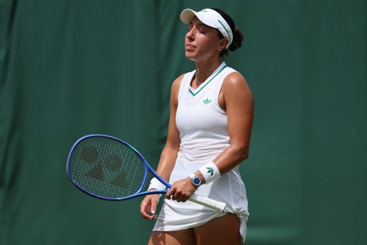 US player Jessica Pegula reacts as she plays against Italy's Elisabetta Cocciaretto during their women's singles first round tennis match on the second day of the 2025 Wimbledon Championships at The All England Lawn Tennis and Croquet Club in Wimbledon, southwest London, on July 1, 2025.  Adrian Dennis / AFP