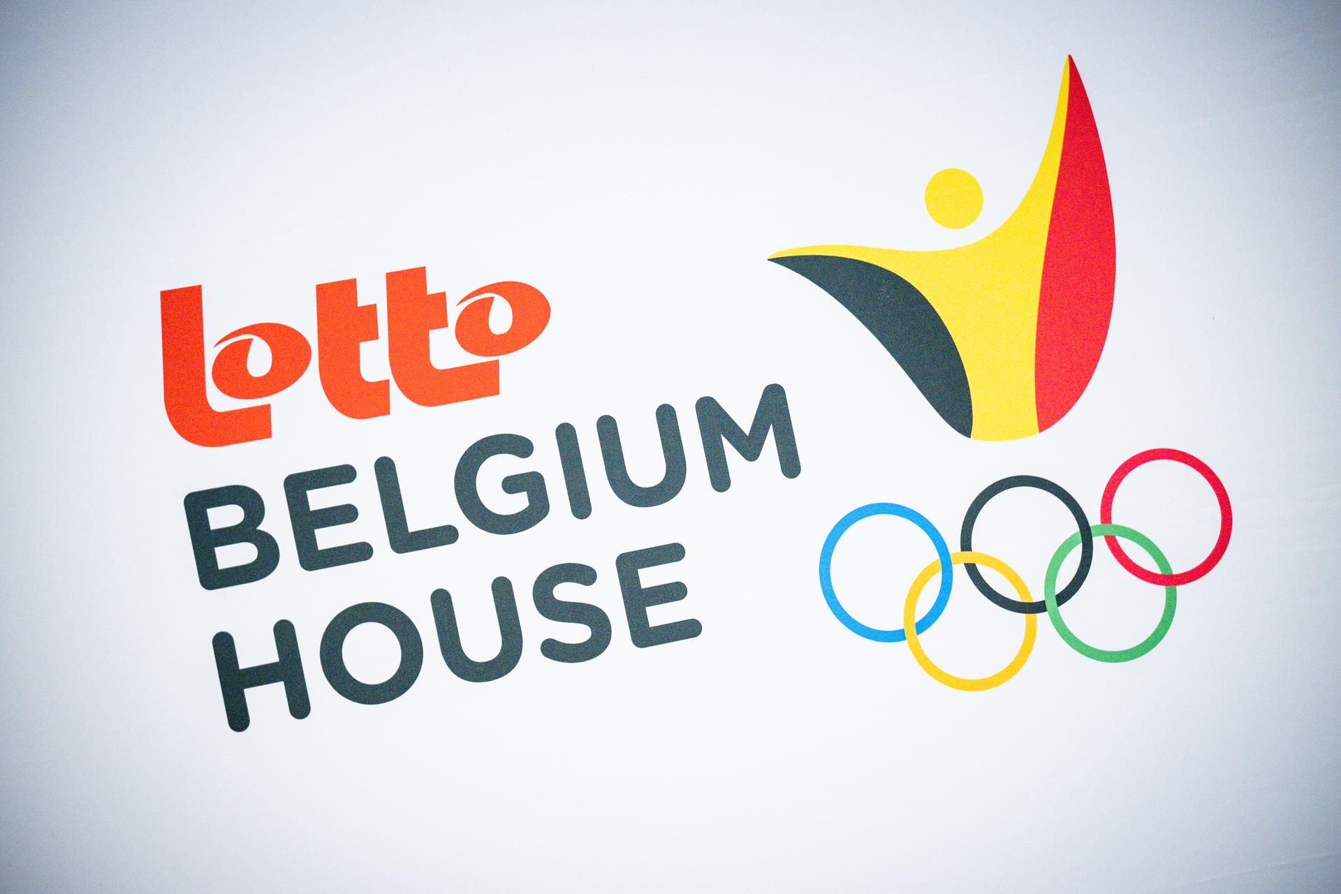 The Lotto Belgium House logo pictured during the virtual relay around the world with Team Belgium and Paralympic Team Belgium, our country will be virtually handed the relay baton by Lebanon at 09:00 and in turn pass it on to Ghana at 10:00, in Brussels, Tuesday 14 March 2023. Following this 'Round the World Relay', the BOIC present the Belgium House and Team Belgium's preparations for the Olympics at 500 days before Paris 2024. BELGA PHOTO JASPER JACOBS