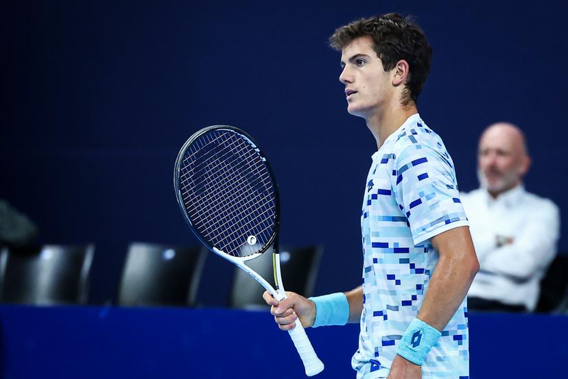 Belgian Gilles-Arnaud Bailly pictured during a tennis match in the round of 32 of the singles competition at the ATP European Open Tennis tournament in Antwerp, Wednesday 16 October 2024. BELGA PHOTO DAVID PINTENS