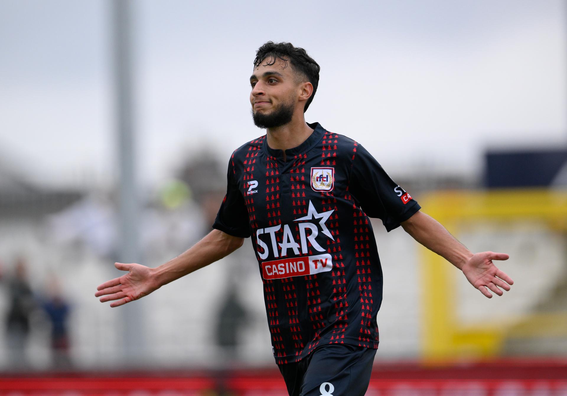 Liege's Kays Ruiz celebrates after scoring during a soccer match between RFC Liege and Club NXT, Sunday 13 September 2026 in Liege, on day 5 of the 2026-2027 'Challenger Pro League' second highest division of the Belgian championship. BELGA PHOTO JOHN THYS