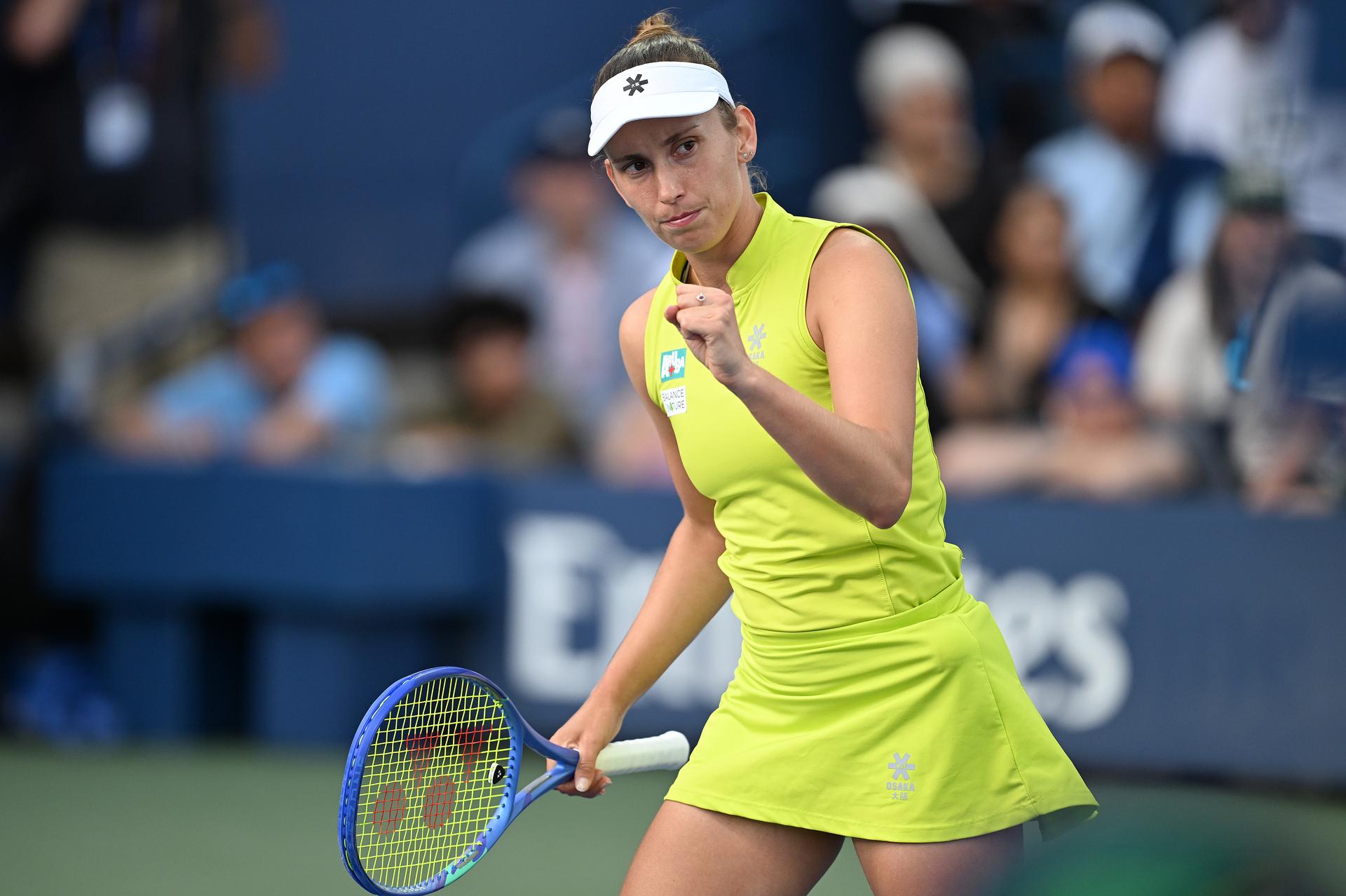 Belgian Elise Mertens pictured during a tennis match against New Zealand Sun, in the second round of the women's singles of the 2025 US Open Grand Slam tennis tournament in New York City, USA, Wednesday 27 August 2025. BELGA PHOTO TONY BEHAR