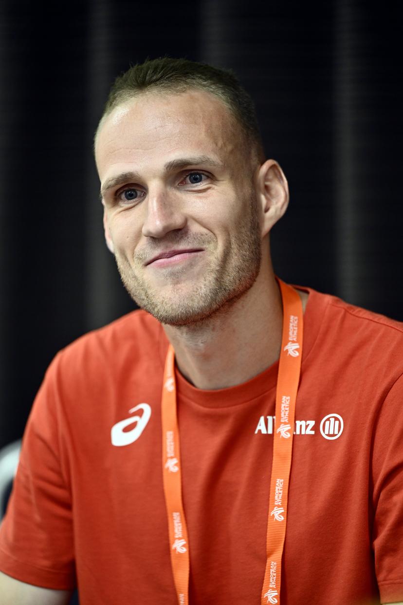 Belgian athlete Eliott Crestan pictured during a press conference before the European Athletics Championships (August 10¿18), in Birmingham, United Kingdom, on Saturday 8 August 2026. BELGA PHOTO ERIC LALMAND