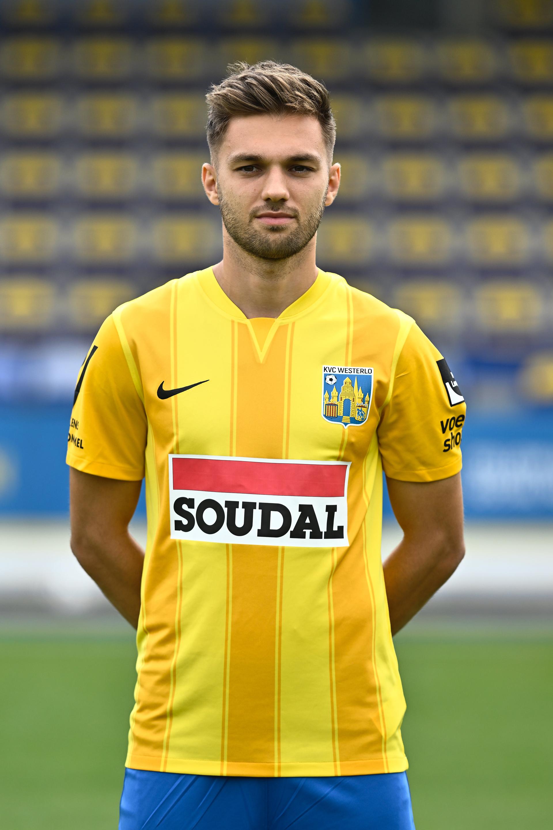 Westerlo's Jan Bernat poses for a portrait picture at the 2025-2026 photoshoot of Belgian Jupiler Pro League soccer team KVC Westerlo, Tuesday 22 July 2025 in Westerlo. BELGA PHOTO JOHAN EYCKENS