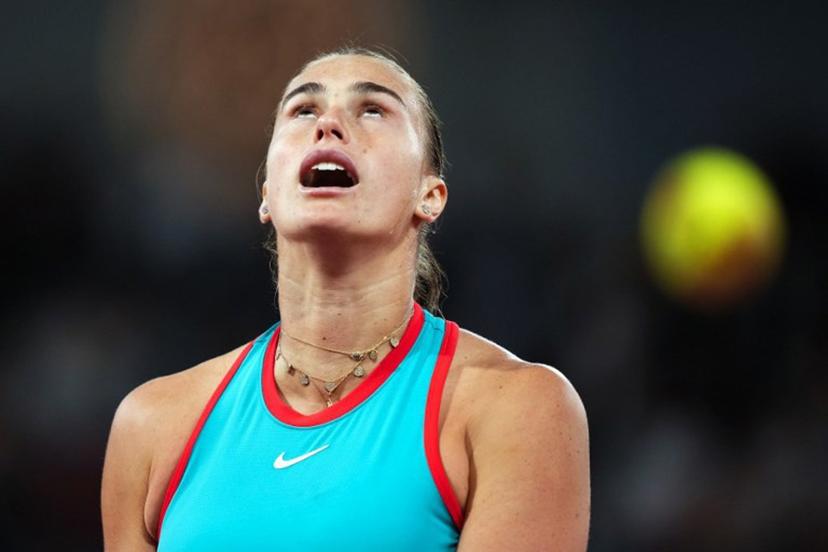 Belarus' Aryna Sabalenka reacts during her women's singles semi-final match against Poland's Iga Swiatek on day 12 of the French Open tennis tournament on Court Philippe-Chatrier at the Roland-Garros Complex in Paris on June 5, 2025.  Dimitar DILKOFF / AFP