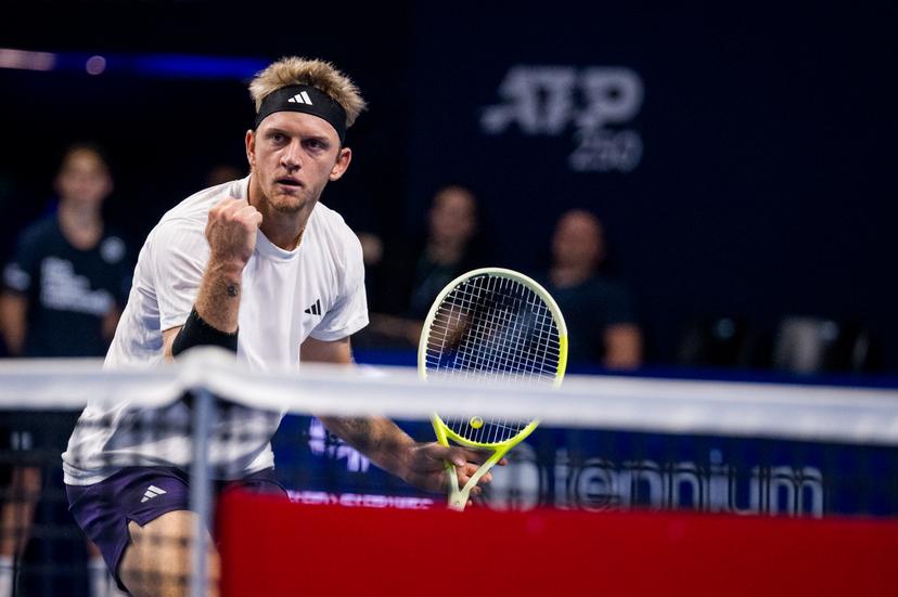 Spanish Alejandro Davidovich Fokina celebrates during the European Open ATP tennis tournament in Brussels, on Wednesday 15 October 2025. This year's edition of the tournament is taking place from 12 to 19 October 2025. BELGA PHOTO JASPER JACOBS