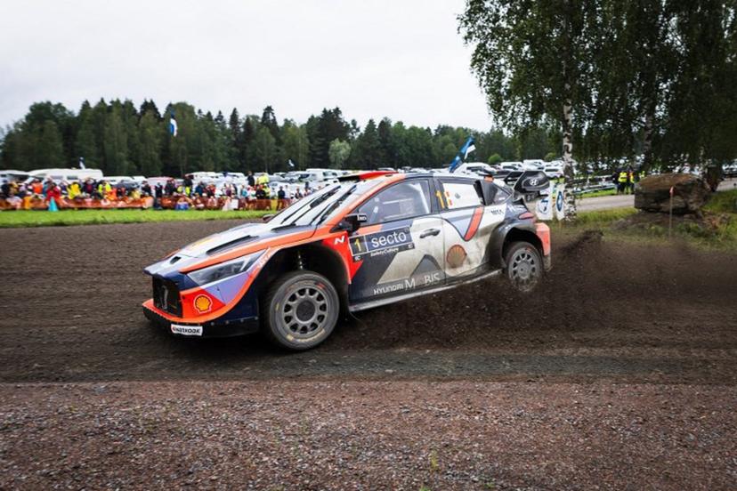 Belgian driver Thierry Neuville and co-driver Martijn Wydaeghe compete in their Hyundai i20 N Rally 1 car during the Västilä 1 special stage of the WRC Rally Finland in Jyvaskyla, Finland on August 2, 2025.  Valtteri Vainio / Lehtikuva / AFP