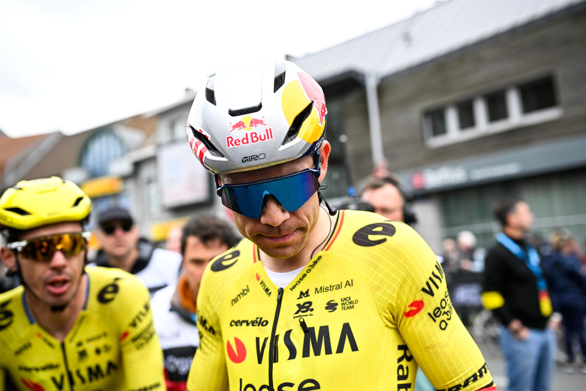 Belgian Wout van Aert of Team Visma-Lease a Bike pictured after the men elite 'Middelkerke-Wevelgem - In Flanders Fields' one day cycling race, 240.8 km from Middelkerke to Wevelgem, on Sunday 29 March 2026. BELGA PHOTO JASPER JACOBS
