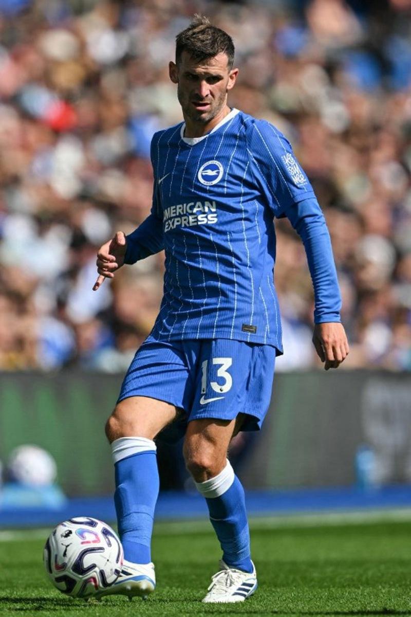 Brighton's German midfielder #13 Pascal Gross dribbles the ball during the English Premier League football match between Brighton and Hove Albion and Aston Villa at the American Express Community Stadium in Brighton, southern England on August 23, 2026.  Glyn KIRK / AFP