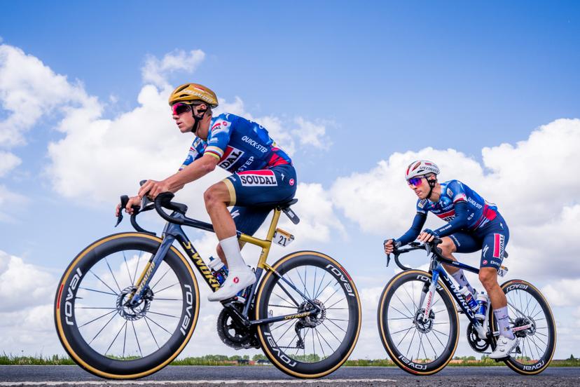 Belgian Remco Evenepoel of Soudal Quick-Step and Belgian Ilan Van Wilder of Soudal Quick-Step pictured in action during the third stage of the 2025 Tour de France cycling, from Valenciennes to Dunkerque (178 km) on Monday 07 July 2025 in France. The 112th edition of the Tour de France starts on Saturday 5 July in Lille, France, and will finish in Paris, France on the 27th of July. BELGA PHOTO JASPER JACOBS