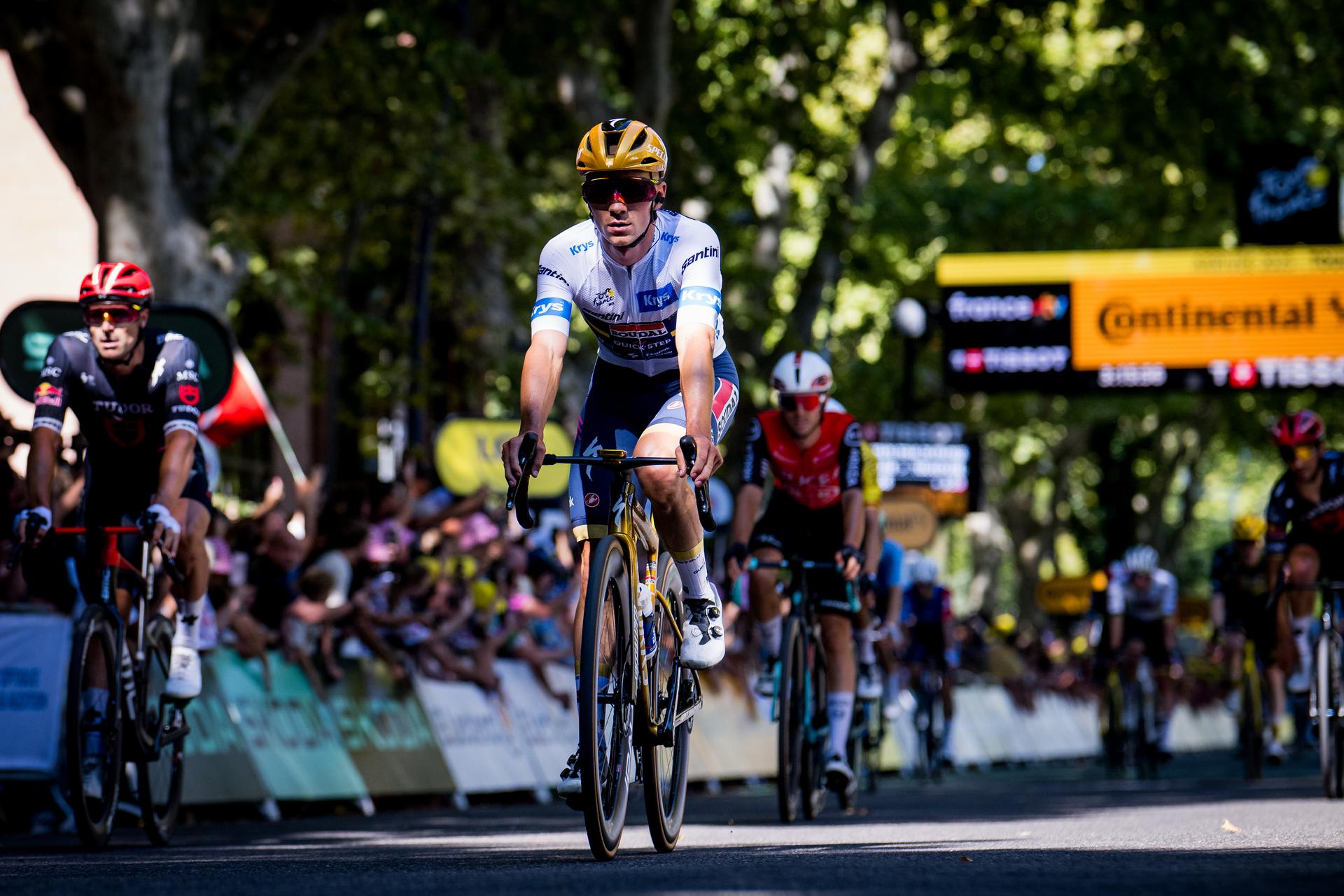 Belgian Remco Evenepoel of Soudal Quick-Step pictured in action during stage 11 of the 2025 Tour de France cycling, from and to Toulouse (154km), on Wednesday 16 July 2025 in France. The 112th edition of the Tour de France starts on Saturday 5 July in Lille, France, and will finish in Paris, France on the 27th of July. BELGA PHOTO JASPER JACOBS