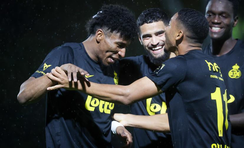 Union's Kevin Rodriguez celebrates after scoring during a soccer game between Tubize-Braine (1N) and Royale Union Saint-Gilloise, in the 1/16 final of the Croky Cup Belgian cup, Wednesday 29 October 2025 in Tubize. BELGA PHOTO VIRGINIE LEFOUR
